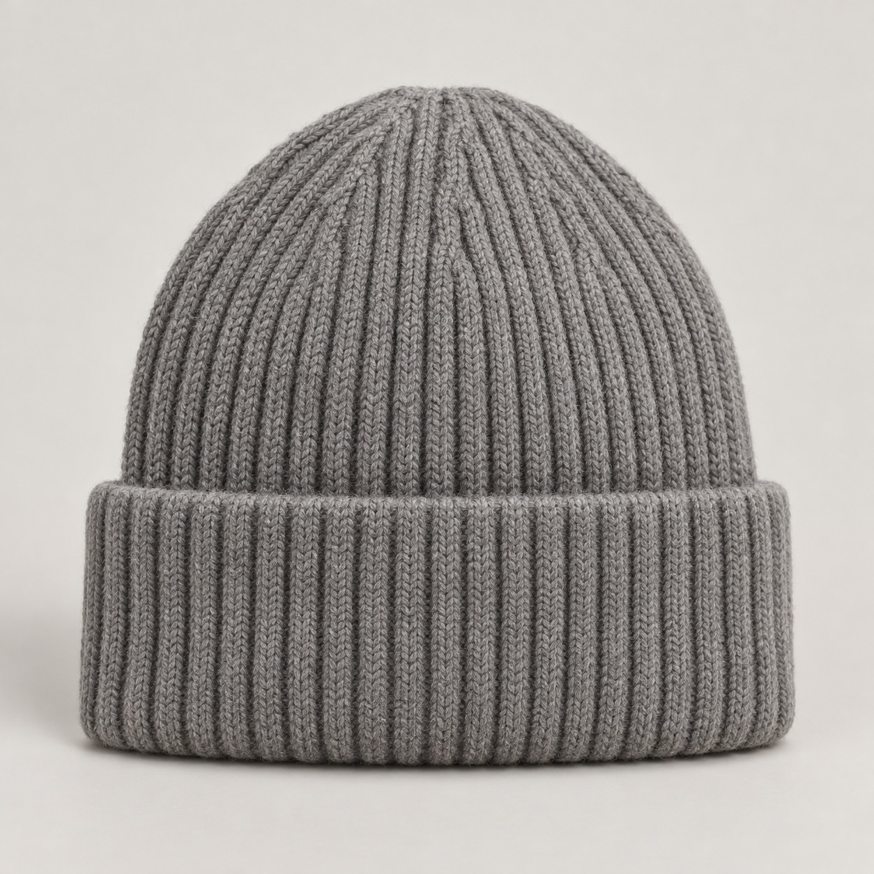 Stone-grey rib-knit beanie